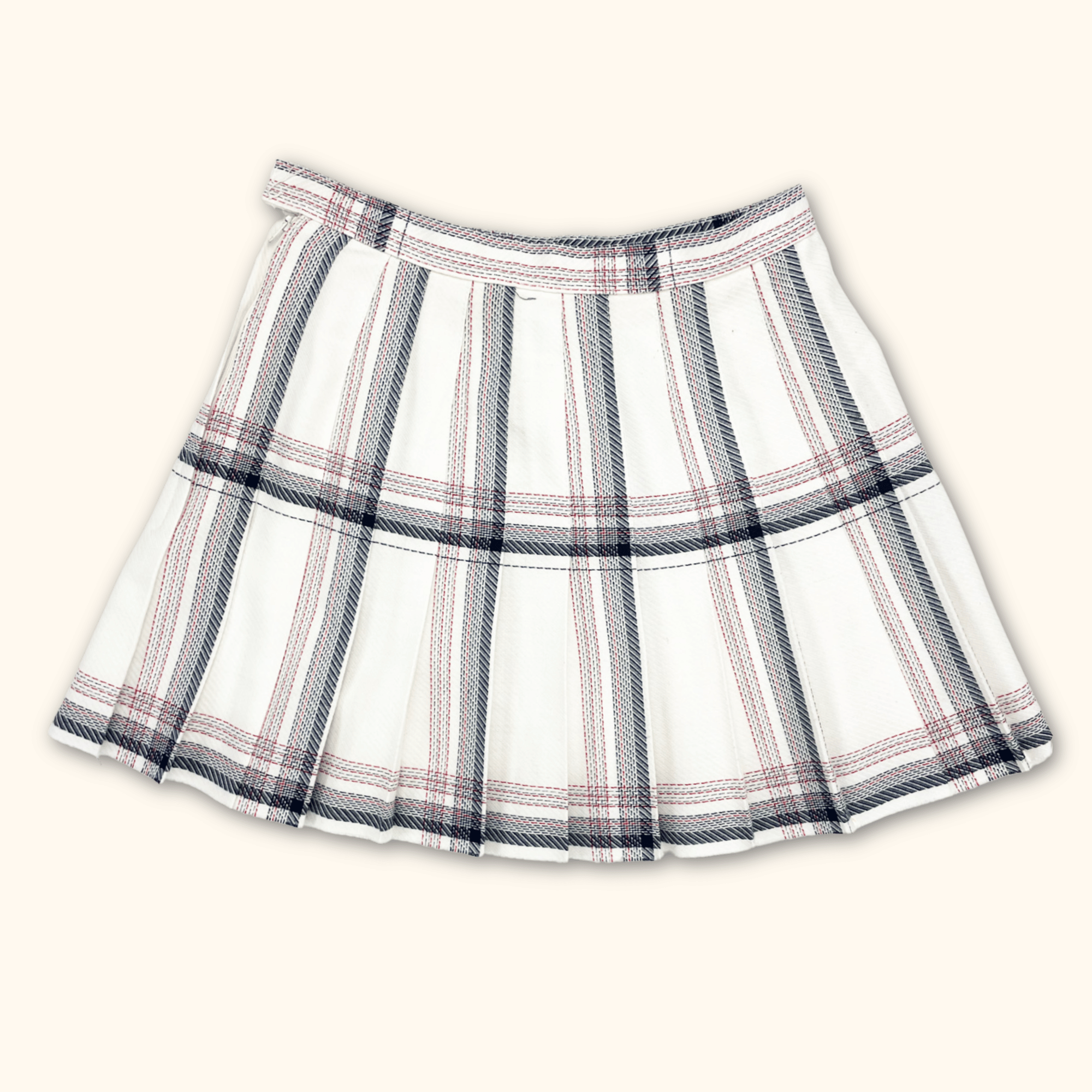 St Michael White and Navy Pleated Mini Skirt - Size XS