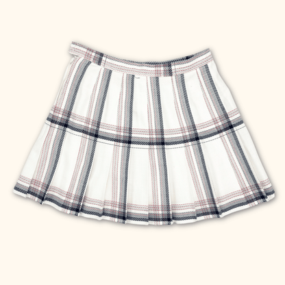 St Michael White and Navy Pleated Mini Skirt - Size XS