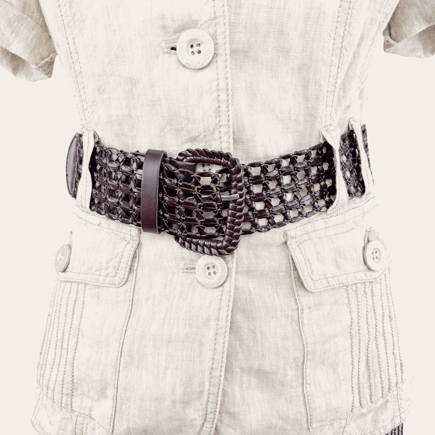 John Rocha Beige 100% Linen Short Sleeve Shirt - Size 10 John Rocha