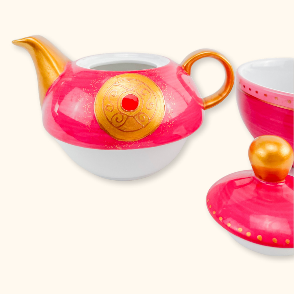 Pink and Gold Tea For One Teapot and Cup
