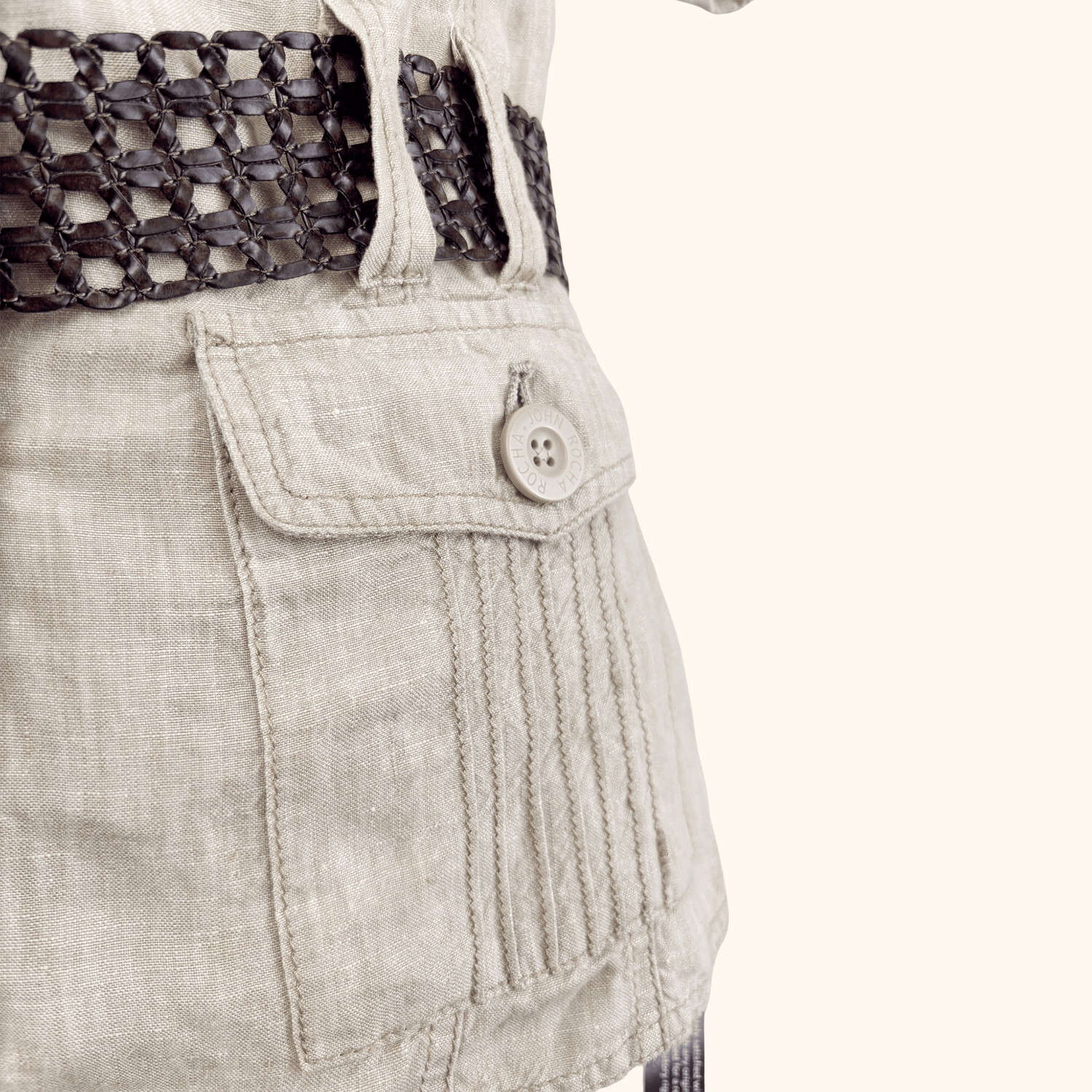 John Rocha Beige 100% Linen Short Sleeve Shirt - Size 10 John Rocha