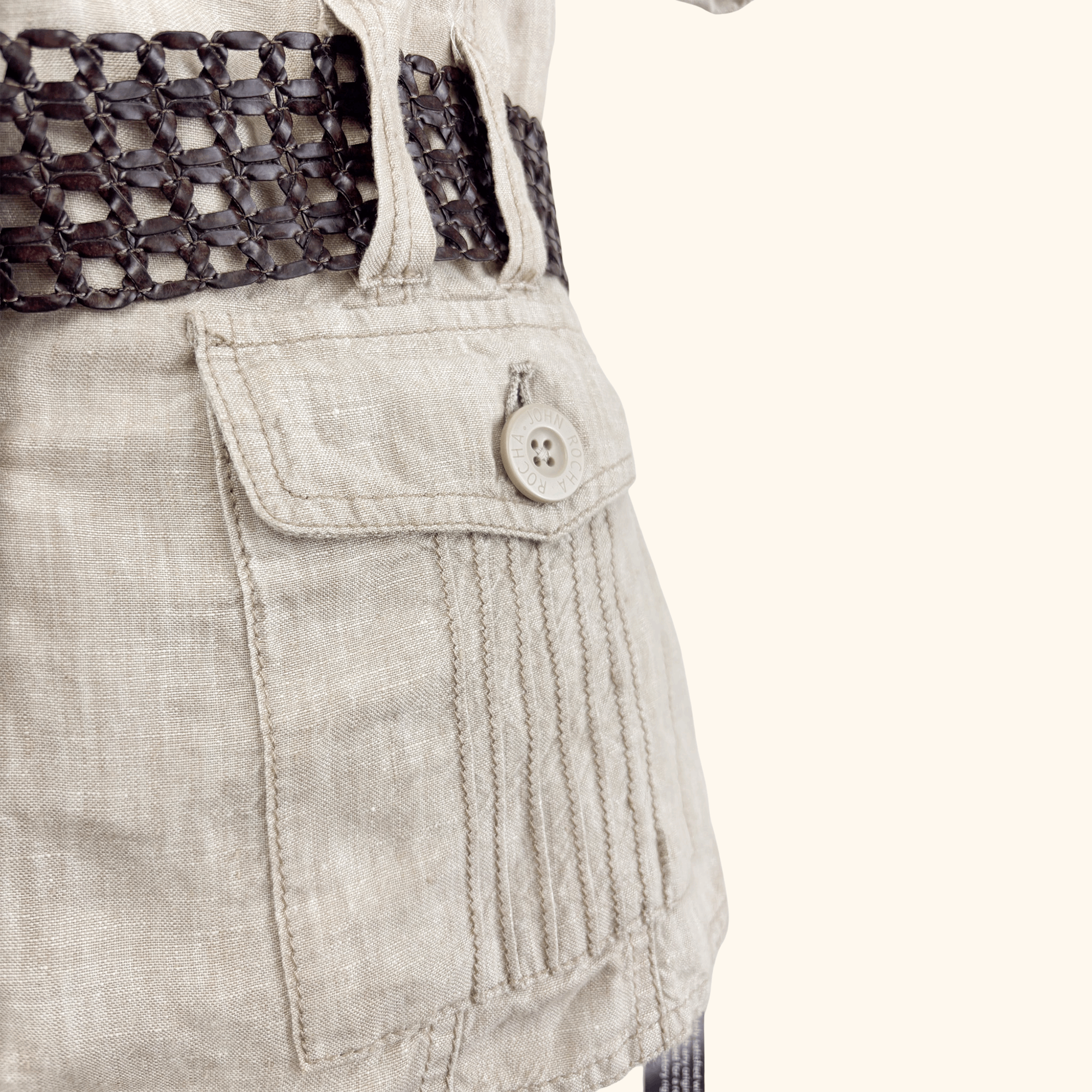 John Rocha Beige 100% Linen Short Sleeve Shirt - Size 10 John Rocha