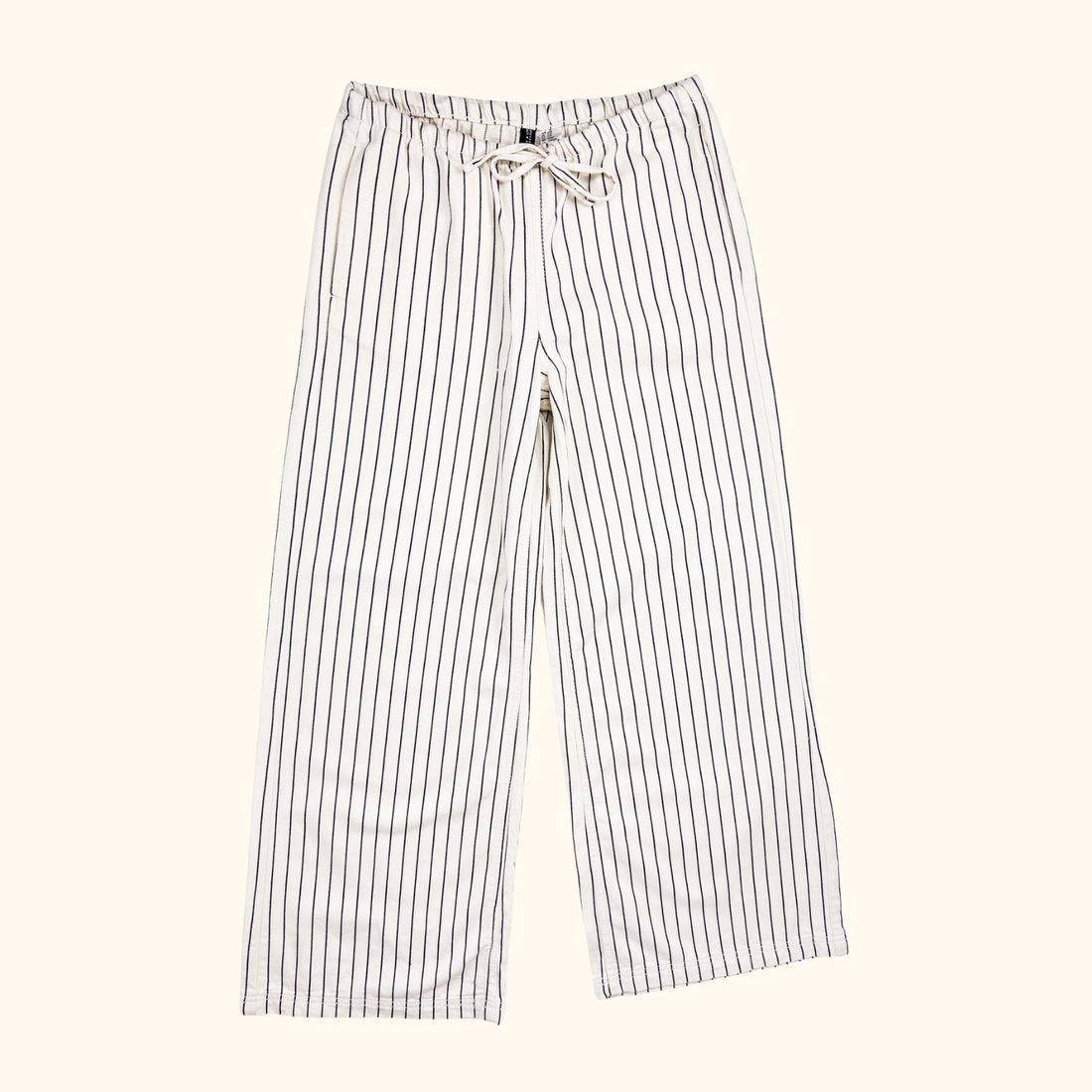 H&amp;M Cream Striped Elasticated Cotton Trousers - Size XS H&amp;M