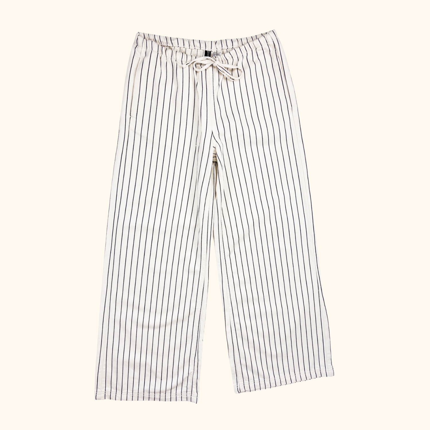 H&amp;M Cream Striped Elasticated Cotton Trousers - Size XS H&amp;M