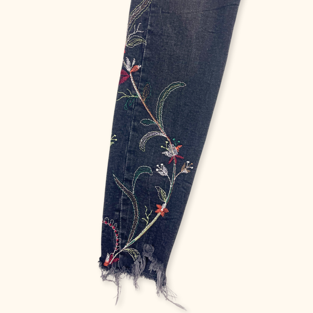 Zara Black Embroidered Floral Skinny Jeans - Size XS