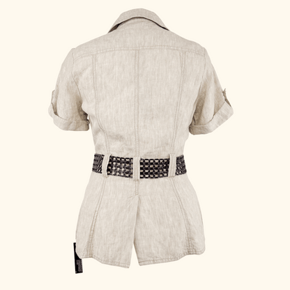 John Rocha Beige 100% Linen Short Sleeve Shirt - Size 10 John Rocha