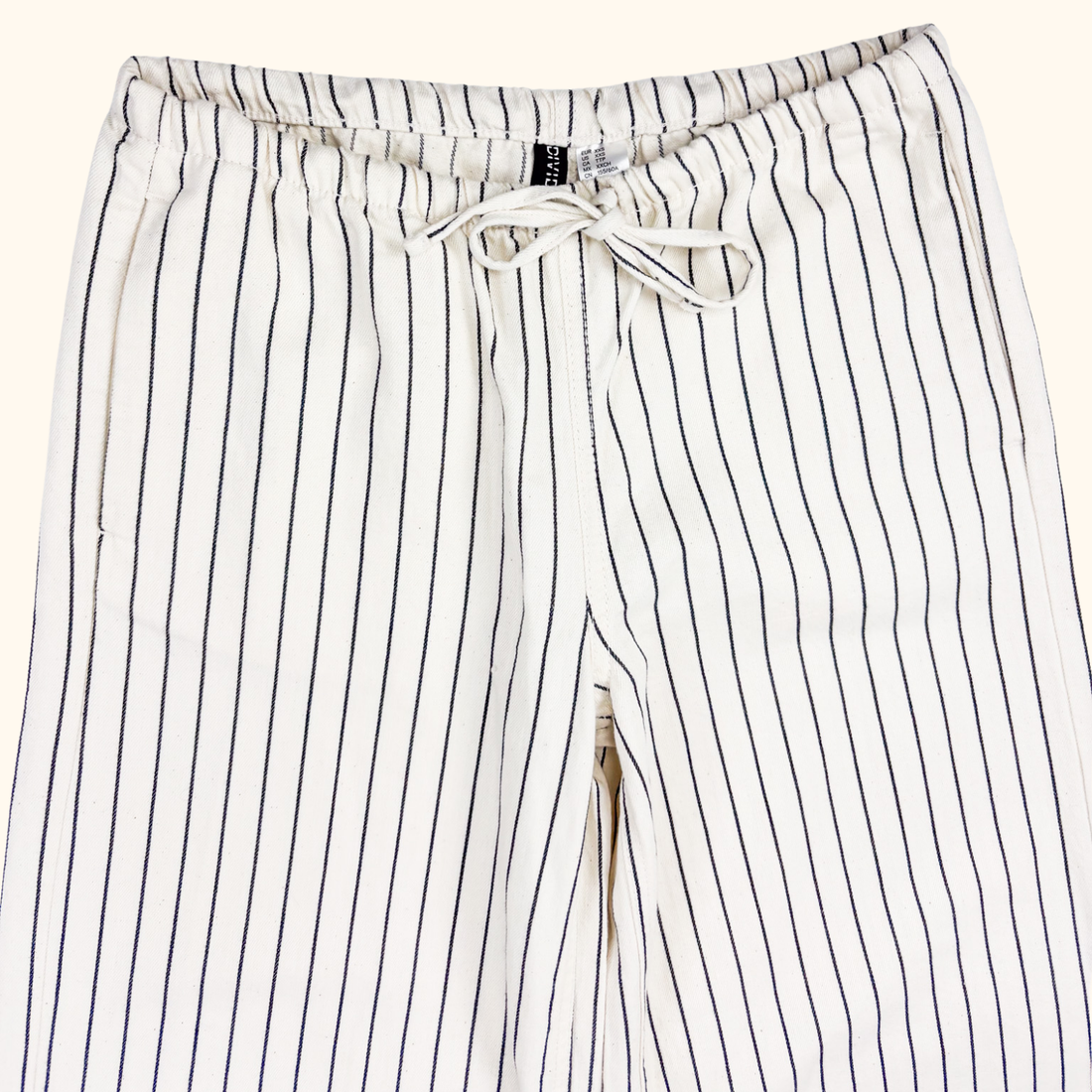 H&amp;M Cream Striped Elasticated Cotton Trousers - Size XS H&amp;M