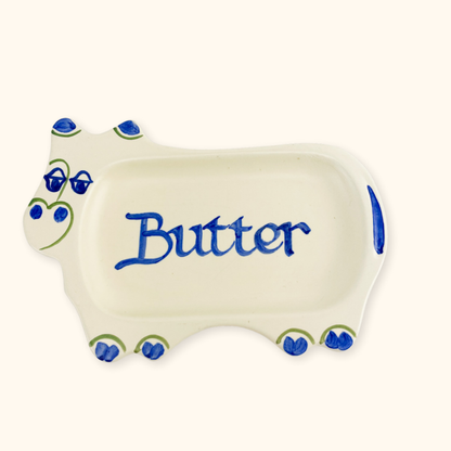 Honiton England Hand Painted Cow Ceramic Butter Dish
