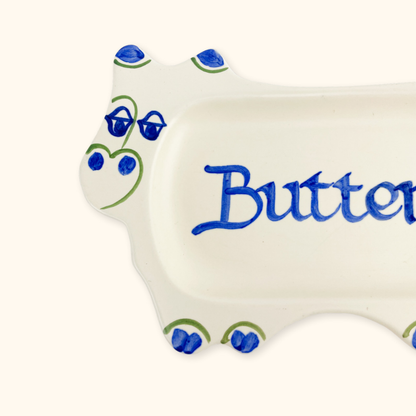 Honiton England Hand Painted Cow Ceramic Butter Dish