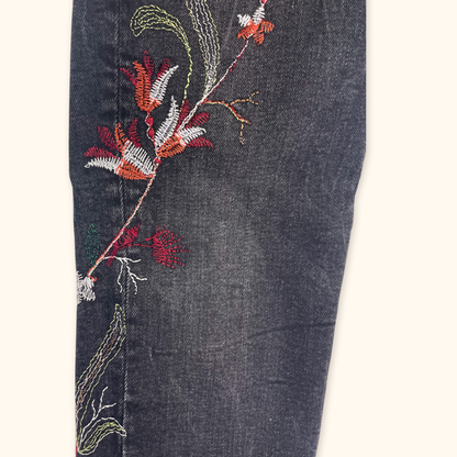 Zara Black Embroidered Floral Skinny Jeans - Size XS