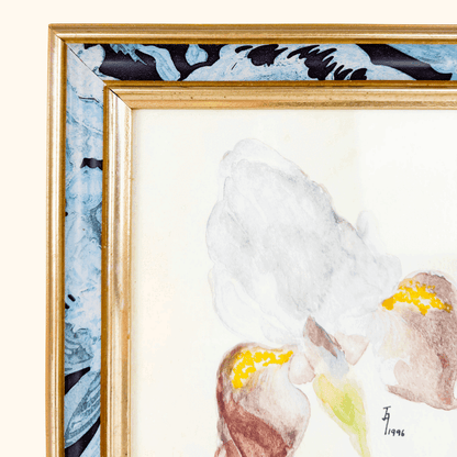 Vintage 1996 Framed Iris Watercolour Painting Sunshine Thrift