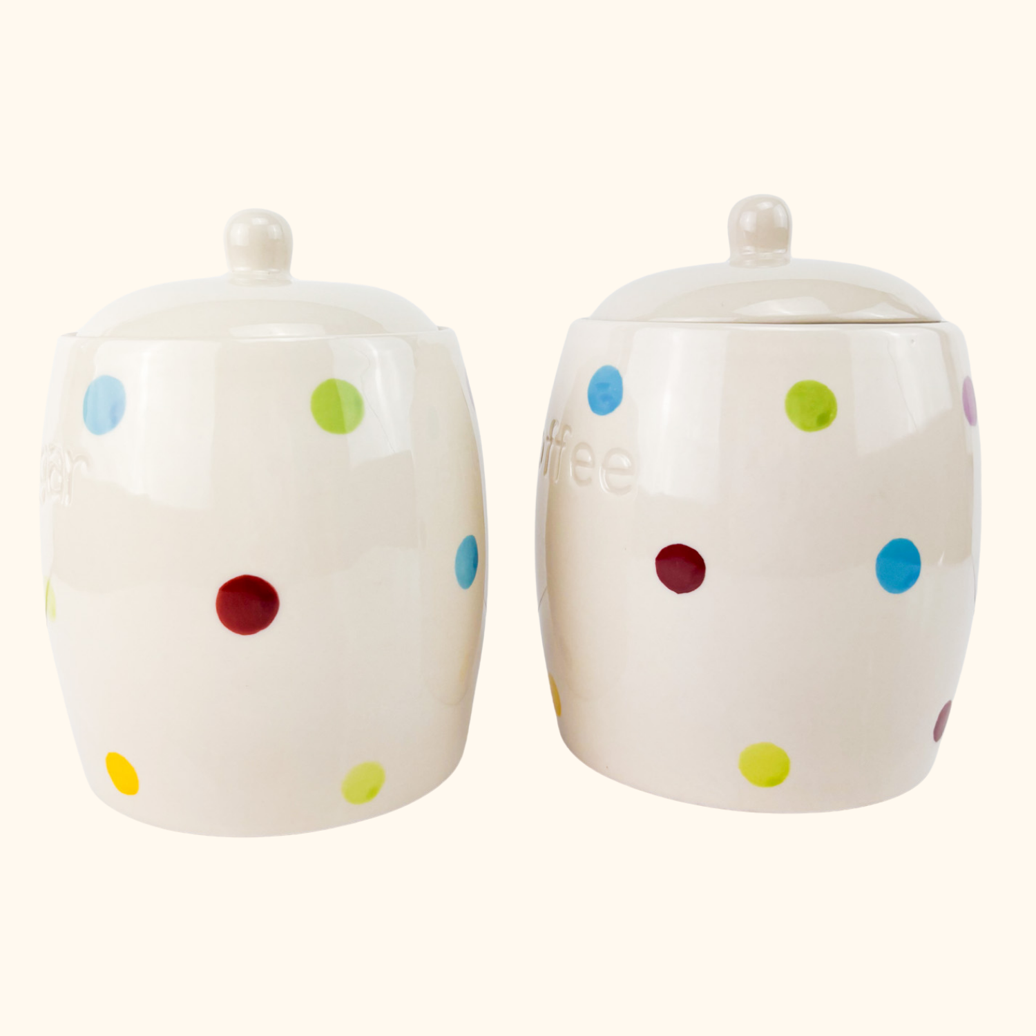 Rainbow Polka Dot Coffee Sugar Storage Jars Sunshine Thrift