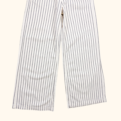 H&amp;M Cream Striped Elasticated Cotton Trousers - Size XS H&amp;M