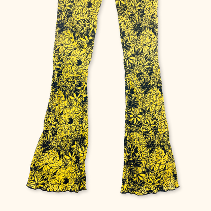 Collusion Retro Yellow Floral Flared Trousers - Size 6R