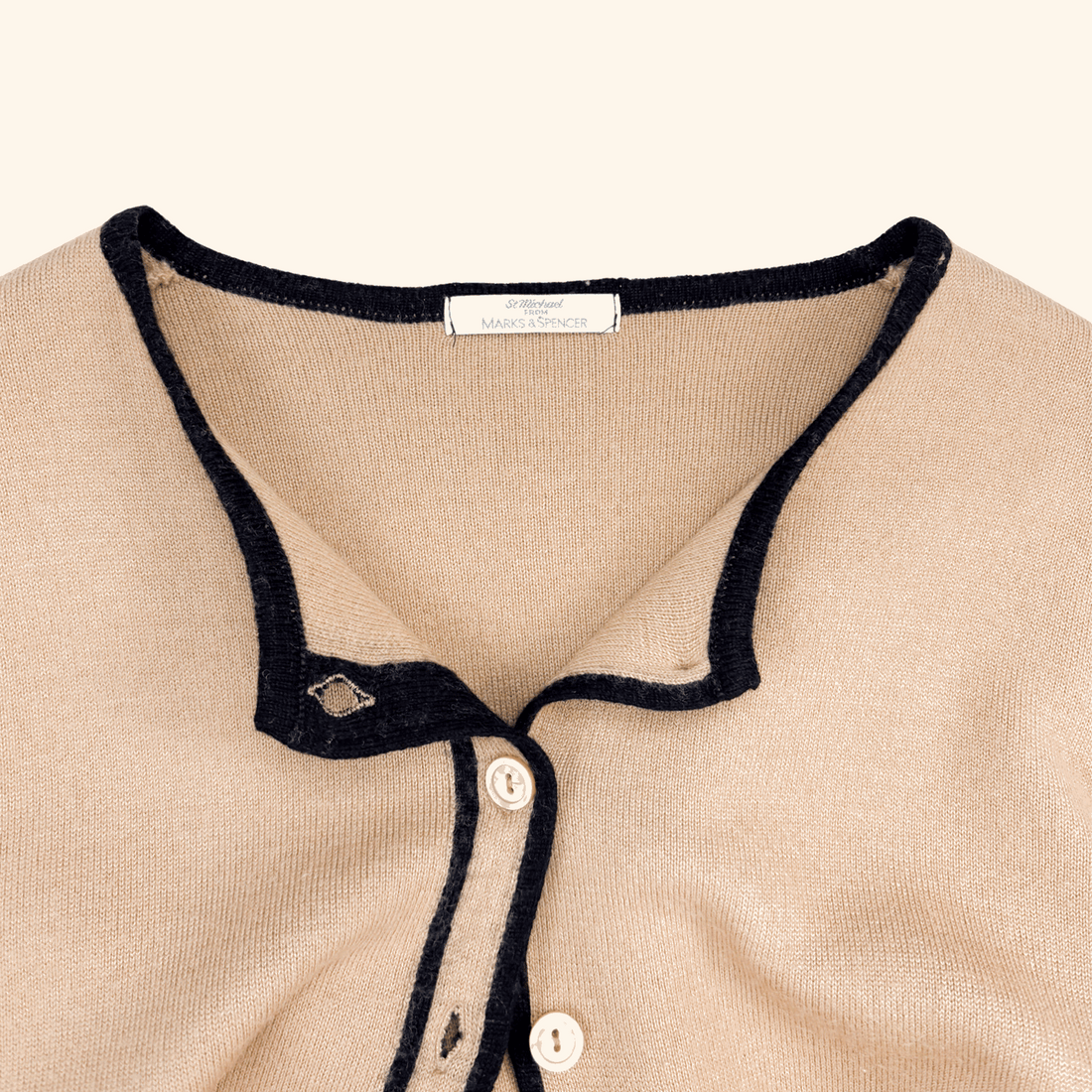 Vintage M&amp;S St Michael Wool Blend Beige Cardigan - Size 14