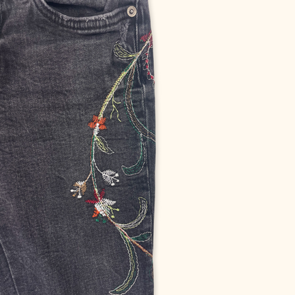 Zara Black Embroidered Floral Skinny Jeans - Size XS