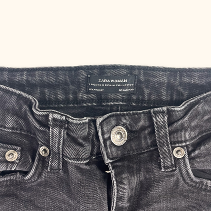 Zara Black Embroidered Floral Skinny Jeans - Size XS