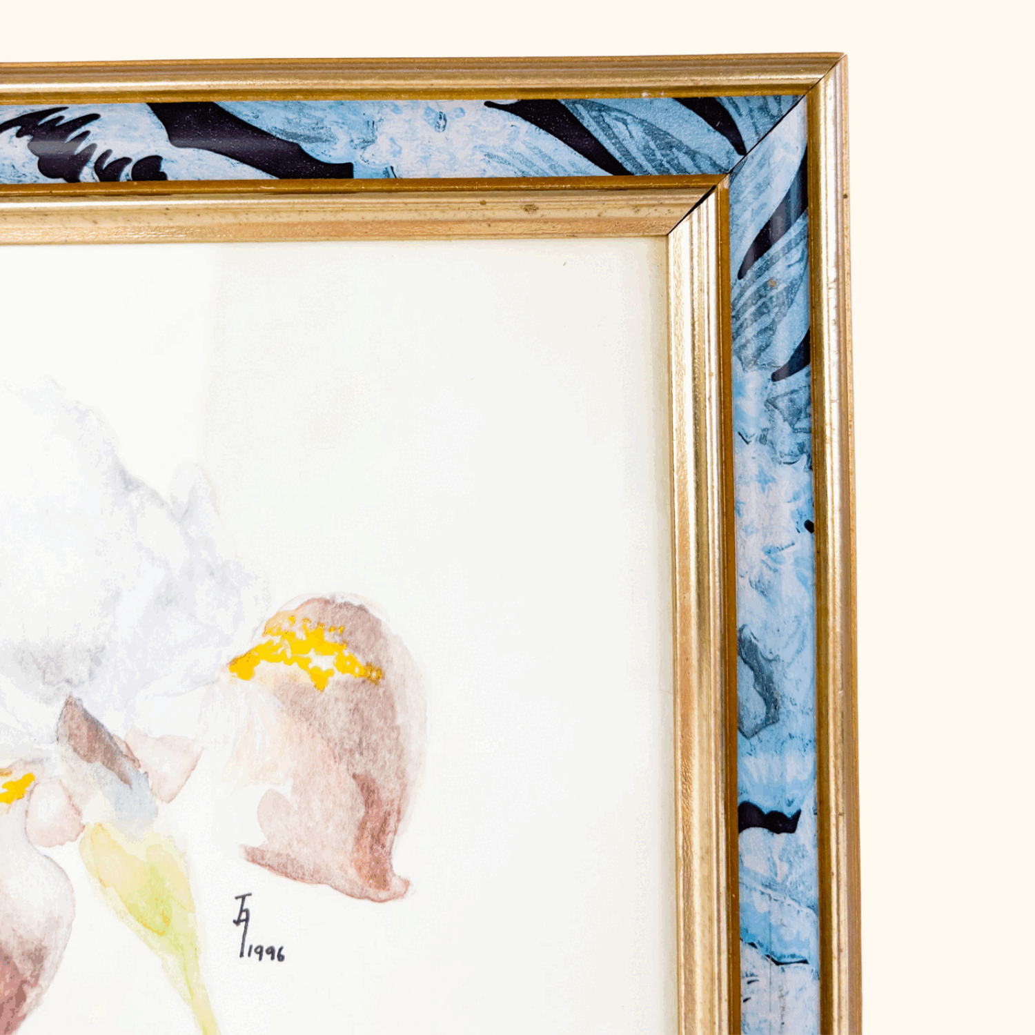 Vintage 1996 Framed Iris Watercolour Painting Sunshine Thrift