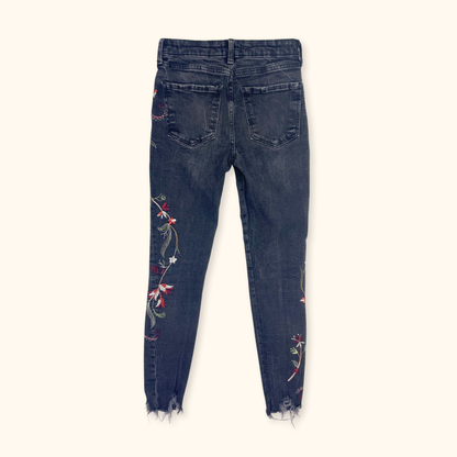 Zara Black Embroidered Floral Skinny Jeans - Size XS