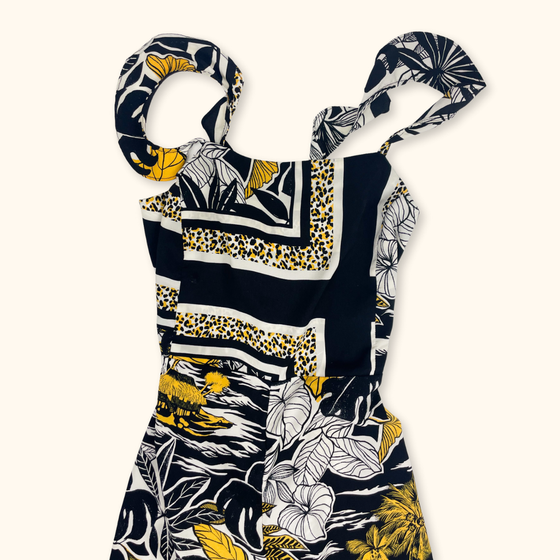 Topshop Black Tropical Print Cropped Jumpsuit - Size 10