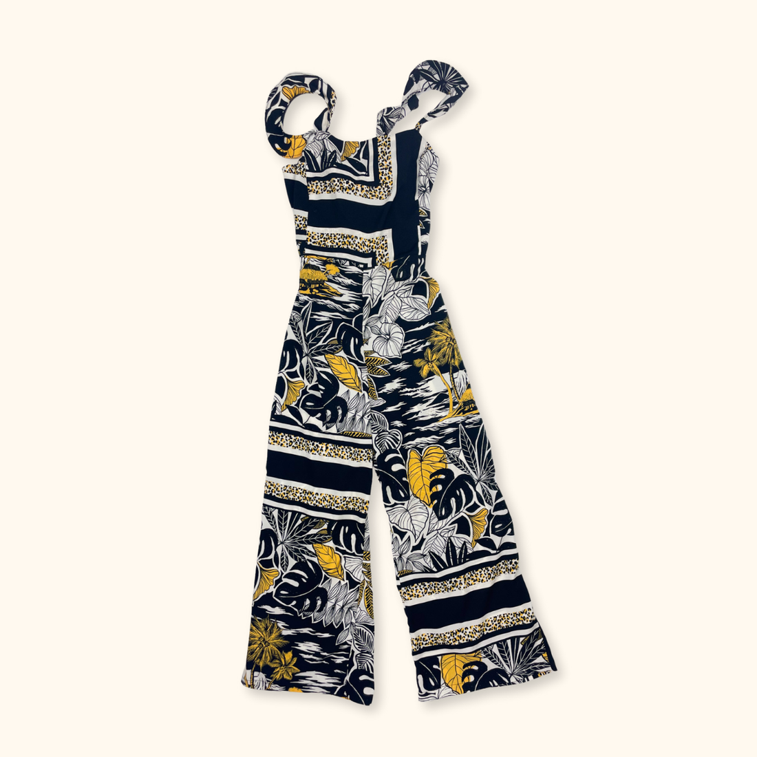 Topshop Black Tropical Print Cropped Jumpsuit - Size 10