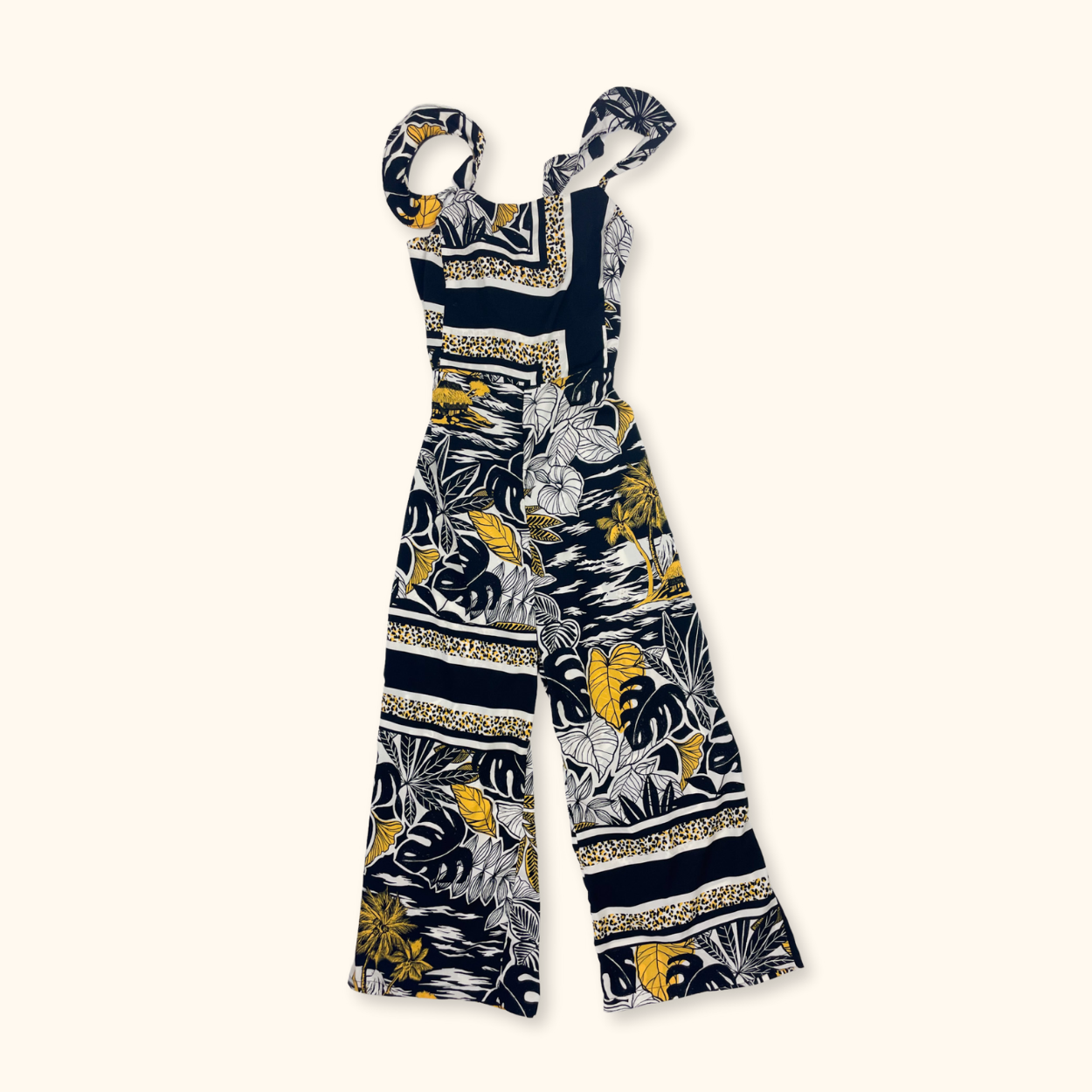 Topshop Black Tropical Print Cropped Jumpsuit - Size 10 Topshop