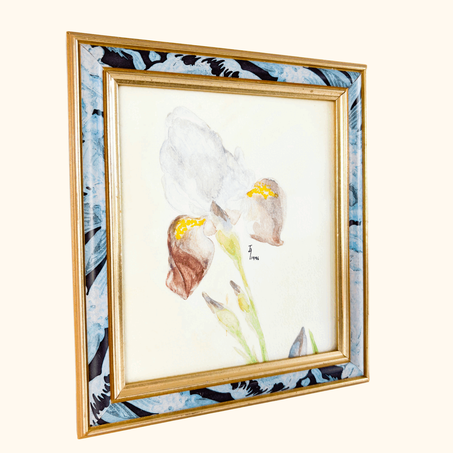 Vintage 1996 Framed Iris Watercolour Painting Sunshine Thrift