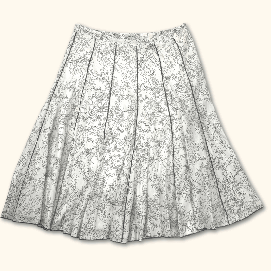 White Floral Vintage A-Line Midi Skirt - Size 14 - Sunshine Thrift - Skirts
