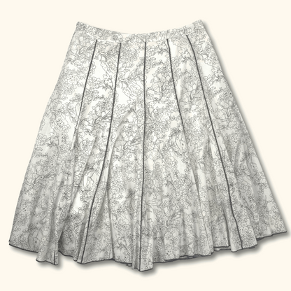 White Floral Vintage A-Line Midi Skirt - Size 14 - Sunshine Thrift - Skirts