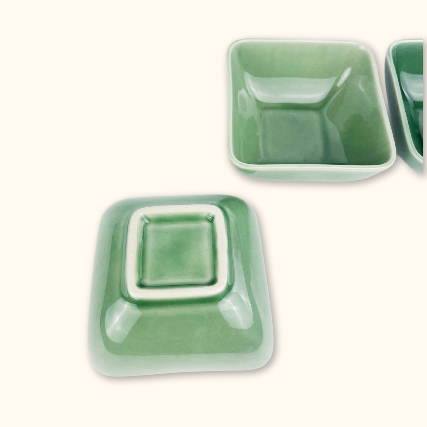 Green Ceramic Dipping Bowls - Set of 3
