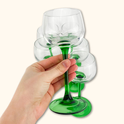 Vintage French Green Stem Wine Glasses - Set of 6 -  - Glasses