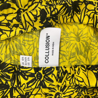 Collusion Retro Yellow Floral Flared Trousers - Size 6R