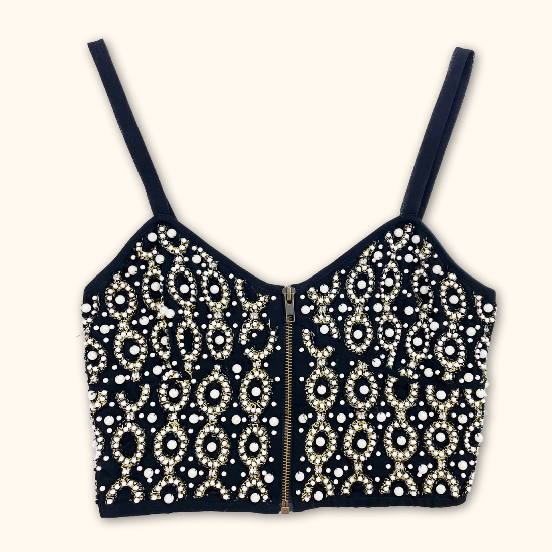 Topshop Embellished Black Crop Top - Size 6