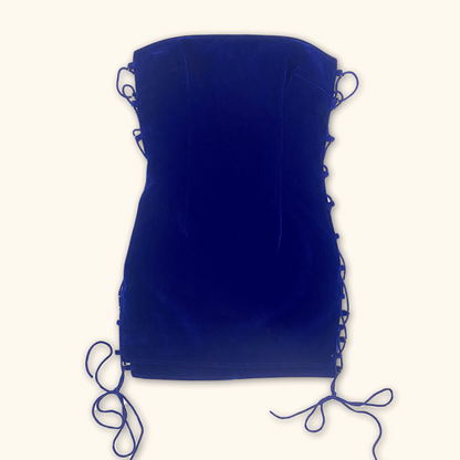 Murci Navy Blue Velvet Lace Up Bandeau Bodycon Dress - Size 10 - Murci - Dresses