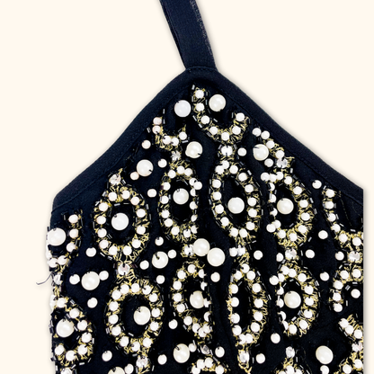 Topshop Embellished Black Crop Top - Size 6