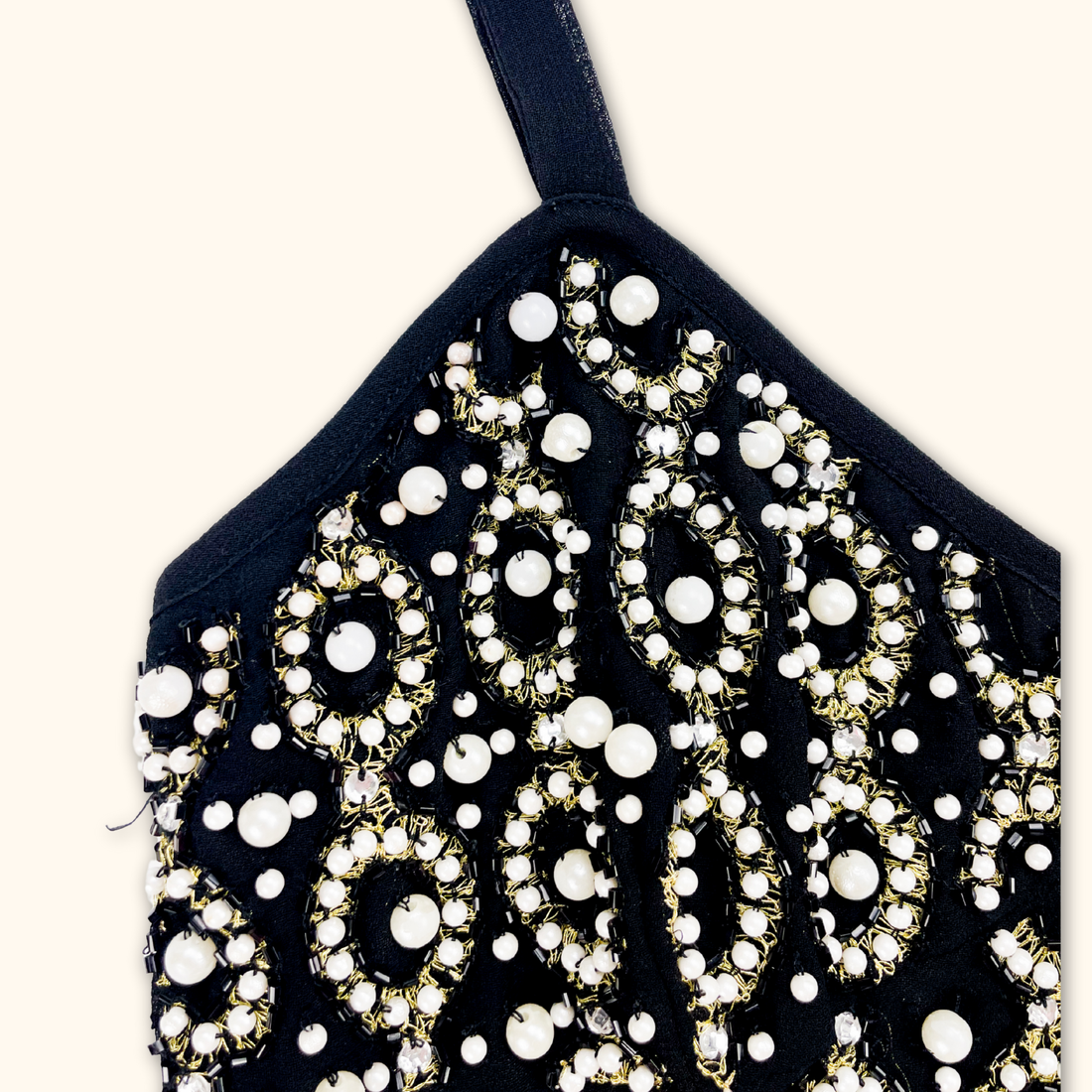 Topshop Embellished Black Crop Top - Size 8