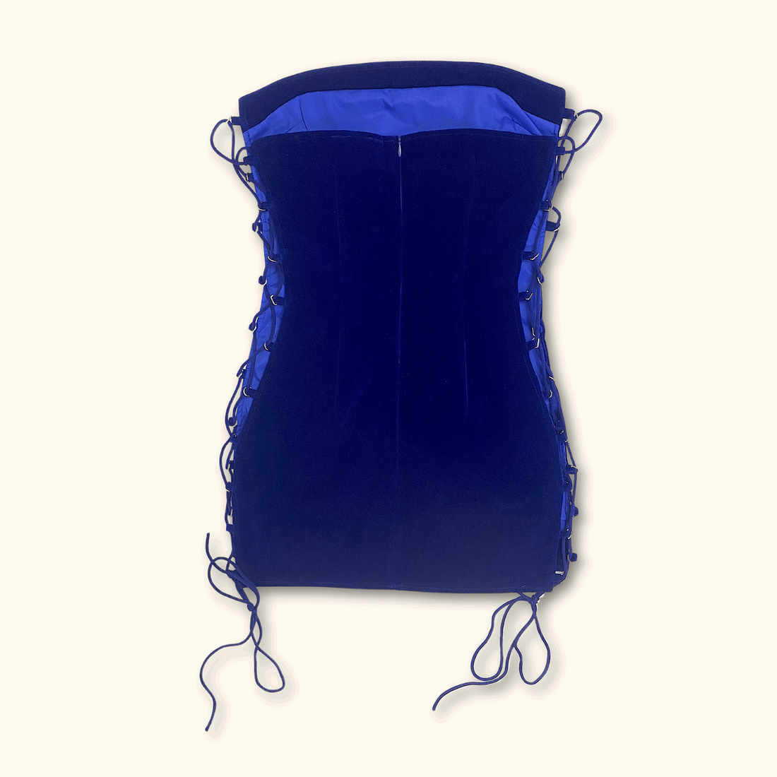 Murci Navy Blue Velvet Lace Up Bandeau Bodycon Dress - Size 10 -  - Dresses