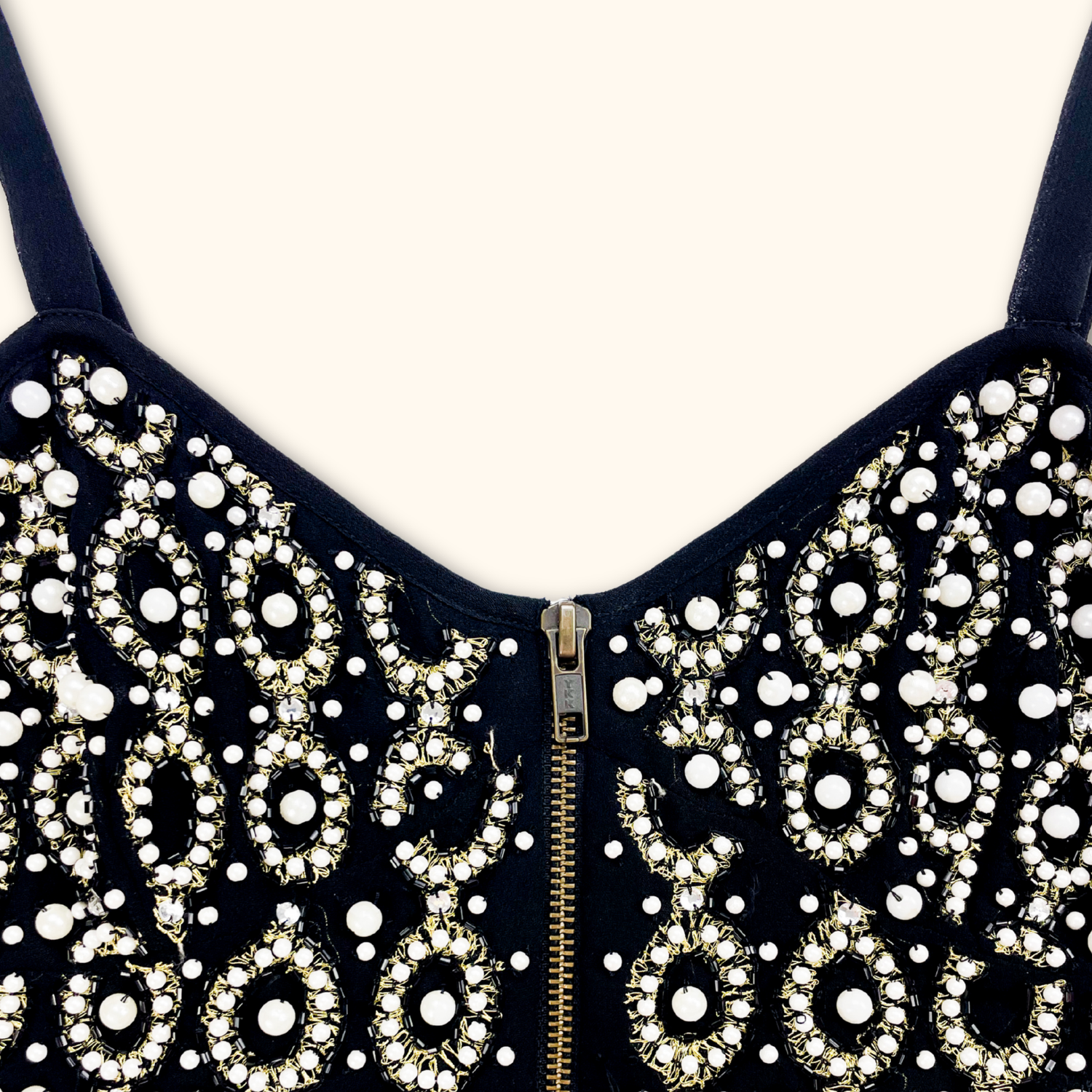 Topshop Embellished Black Crop Top - Size 6