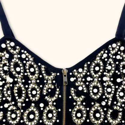 Topshop Embellished Black Crop Top - Size 6