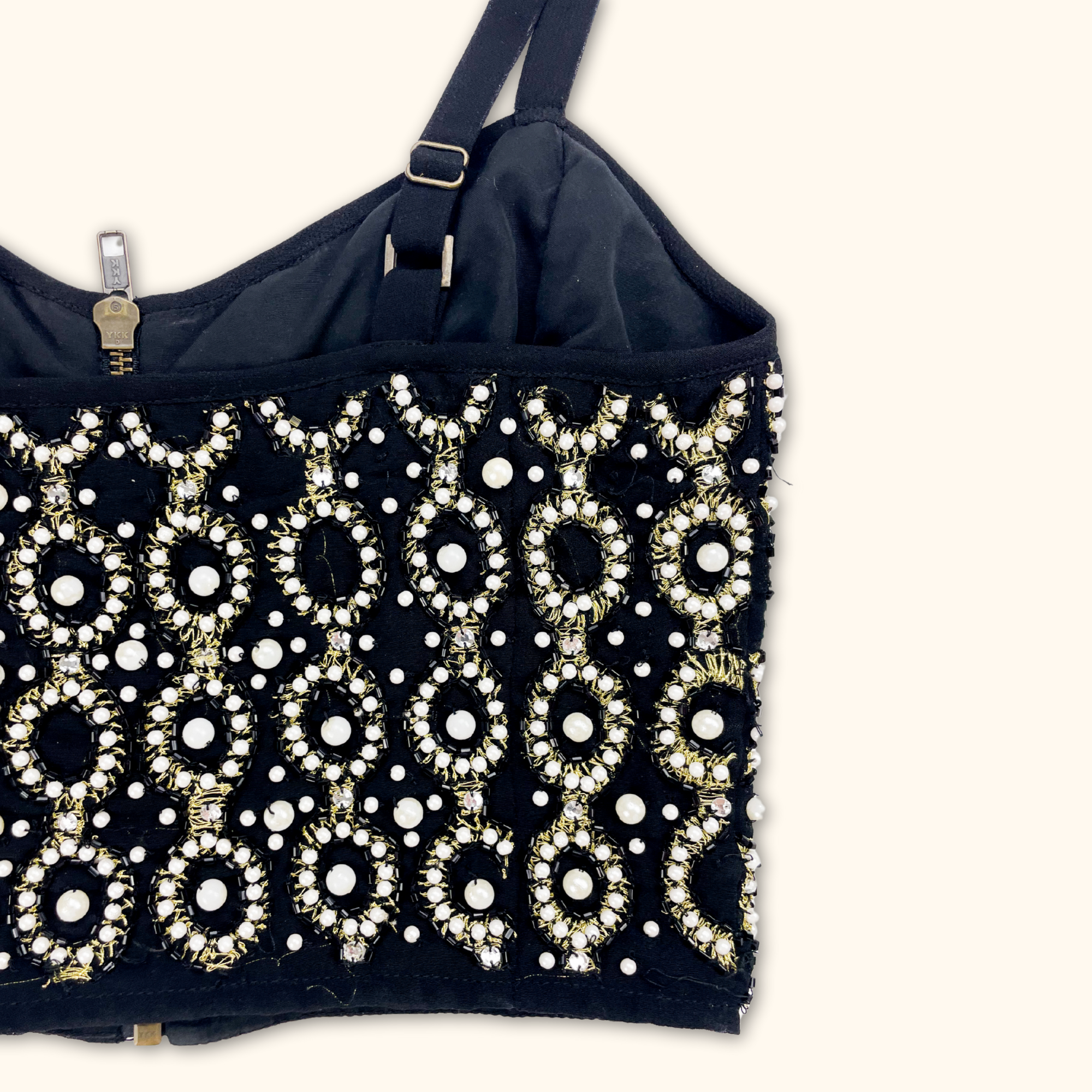 Topshop Embellished Black Crop Top - Size 6