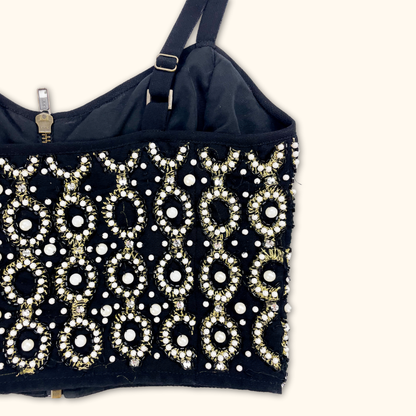 Topshop Embellished Black Crop Top - Size 6
