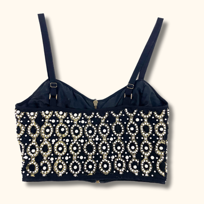 Topshop Embellished Black Crop Top - Size 6