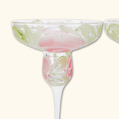 Rose Floral Margarita Glasses - Set of 2