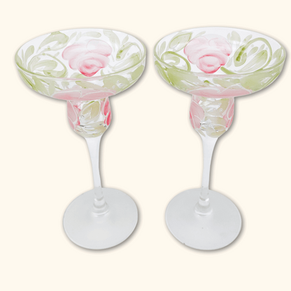 Rose Floral Margarita Glasses - Set of 2