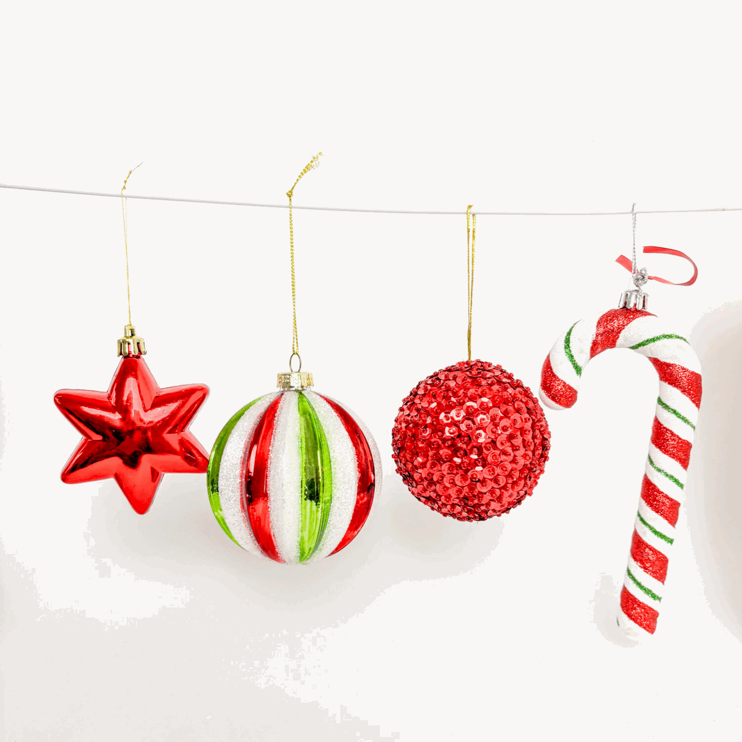 Green, Red and White Candy Cane Bauble Large Mixed Set of 19 Sunshine Thrift