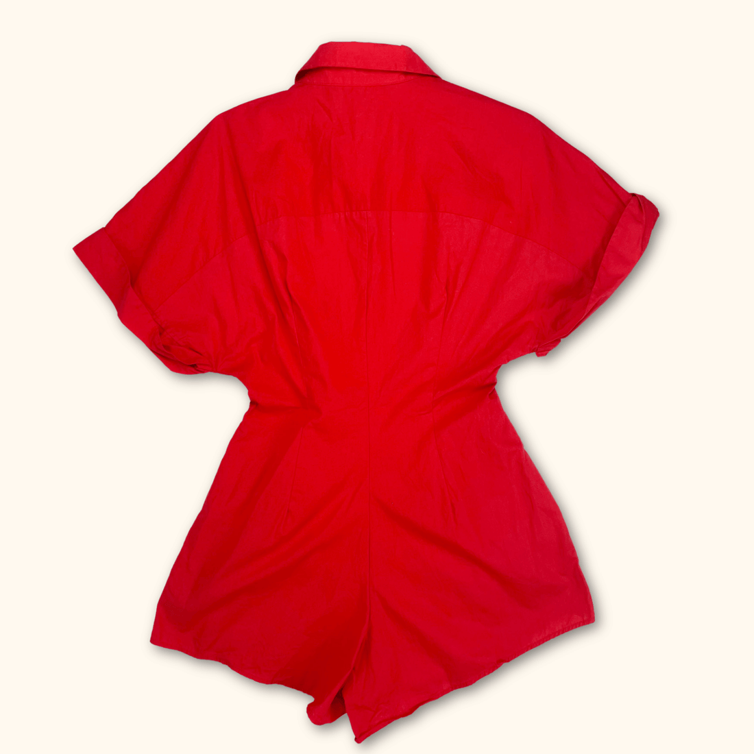 Zara Red Poplin Short Sleeve Cinched Playsuit - Size XS