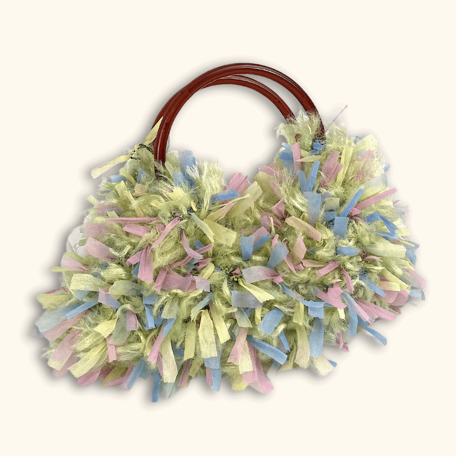 Handmade Fluffy Knitted Handbag with Brown Handle - Sunshine Thrift - Bags