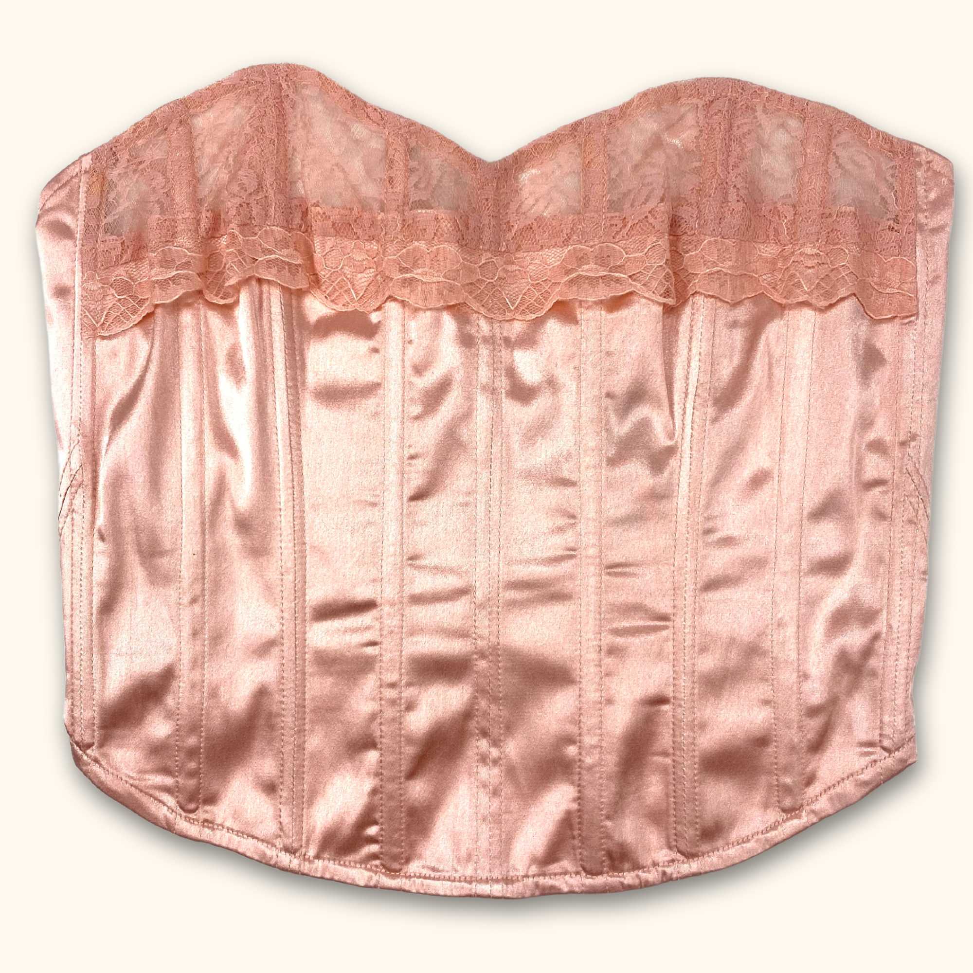 Reclaimed Vintage Pink Corset with Lace Trim - Size 10 - Reclaimed Vintage - Tops