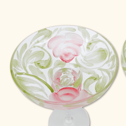 Rose Floral Margarita Glasses - Set of 2