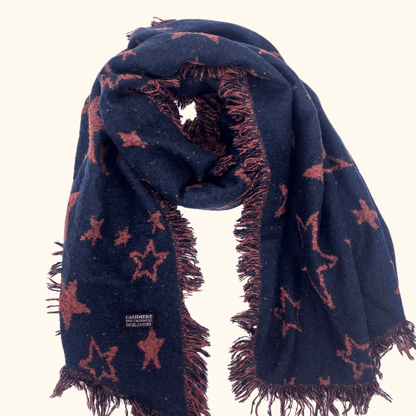 Navy and Pink Reversible Cashmere Star Scarf